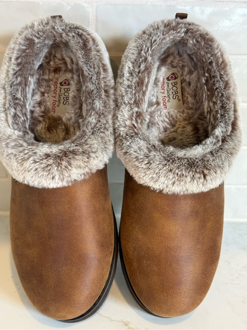 BOBS from Skechers Brown Faux-Fur Lined Clog Mules